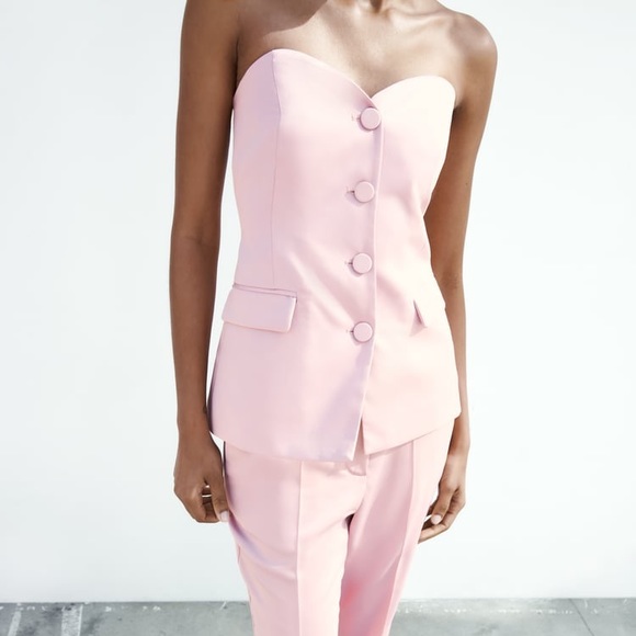 Zara NWT S seamed bustier corset vest in pink - Picture 2 of 7